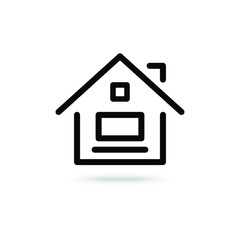 Fototapeta na wymiar Home office vector icon with house, computer, laptop symbol, notebook sign. Outline, thin line icons eps10 collection. 