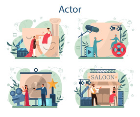 Actor and actress concept set. Idea of creative people and profession.