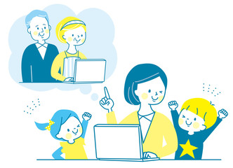 オンライン帰省　パソコン　シニア　親子　子供　ママ