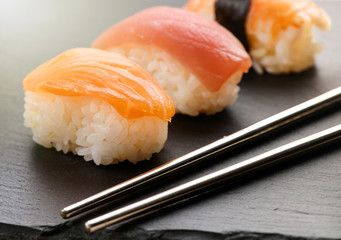 Close up on a serving of nighiri sushi