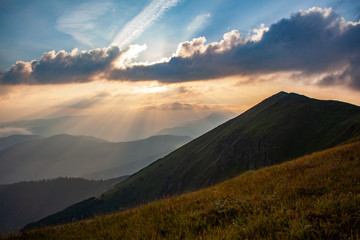 Fototapeta premium Beautiful sunset in the mountains landscape. Carpathian, Ukraine.