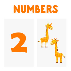 Set Of Numbers For Children Education. Cartoon vector animals for kids. Let’s start to count cards.