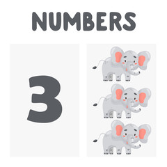 Set Of Numbers For Children Education. Cartoon vector animals for kids. Let’s start to count cards.