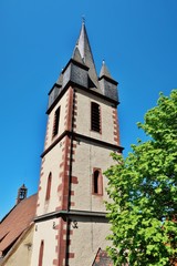 Fototapeta na wymiar Kirchturm, Gemünden am Main, Unterfranken