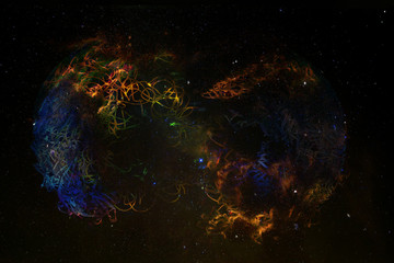 Infinity symbol infinite, eternity concept with shiny particles in outer space. Elements of this image furnished by NASA.
