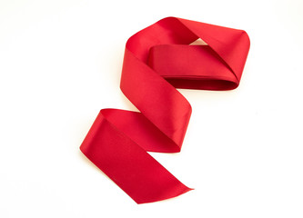 Red ribbon white background. Isolated