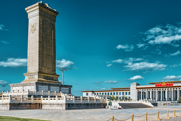 Monument to the People's Heroes on Tian'anmen Square - the third largest square in the world,...