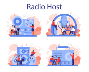 Radio host concept set. Idea of news broadcast in the studio.