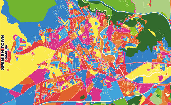 Spanish Town, Saint Catherine, Jamaica, colorful vector map