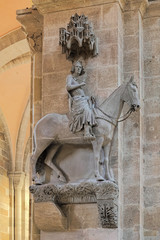 Bamberg, Germany. Bamberg Horseman in Bamberg Cathedral. It is an early 13th-century stone equestrian statue by an anonymous medieval sculptor.