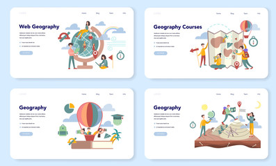 Geography web banner or landing page set. Global science studying © inspiring.team
