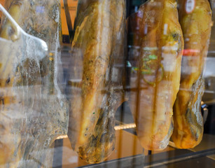 traditional ham or speck, whole pork pig leg