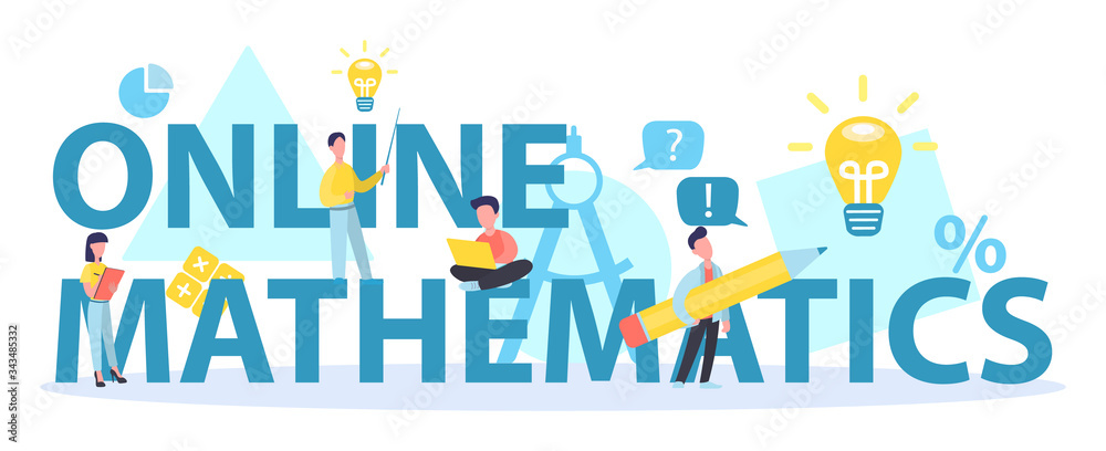 Wall mural online math course typographic header concept. learning