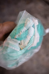Surgical mask in plastic bag to prevent corona or Covid-19 virus.