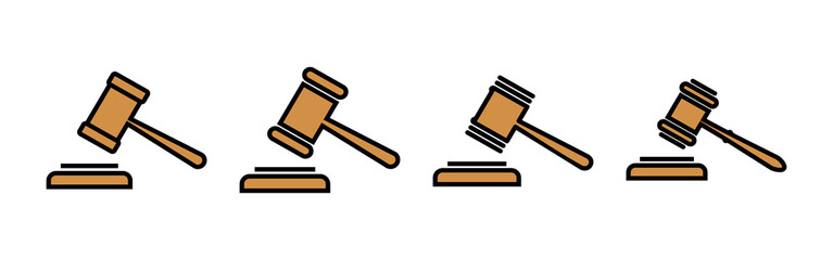 Gavel icons set. Hammer icon vector. Judge Gavel Auction Icon Vector. Bid