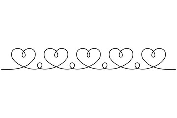 Continuous line drawing. Hearts ornament. Black isolated on white background. Hand drawn vector illustration. 