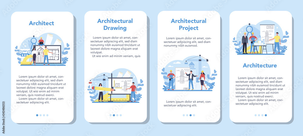 Poster architecture mobile application banner set. idea of building project