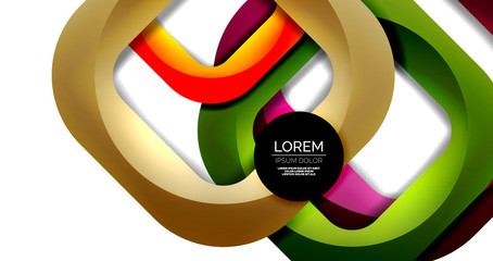 Square geometric vector abstract background, dynamic modern minimal template. Multicolored square shapes with round corners overlapping each other