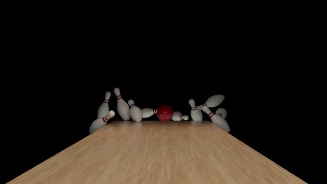 Bowling Strike in slow motion on alpha channel