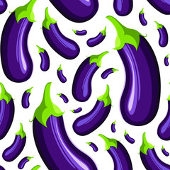 Eggplant pattern on white. Bright food seamless pattern.