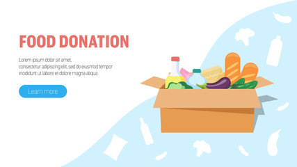 Food donation concept. Big box with food donation. Web banner, infographics