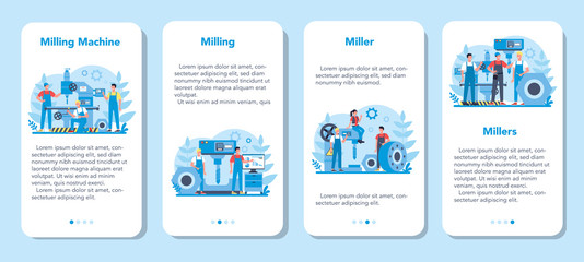 Miller and milling mobile application banner set. Engineer drilling © inspiring.team
