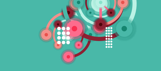 Plakat Flat style geometric abstract background, round dots or circle connections on color background. Technology network concept.