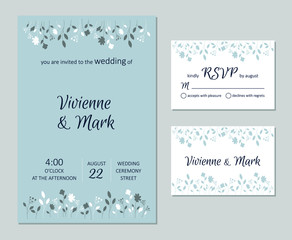 Vector wedding floral invitation. Rsvp card design set. Invitation card with floral pattern