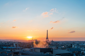 PARIS, FRANCE - November 17, 2019: Eiffel Tower is a wrought-iron lattice tower on the Champ de...