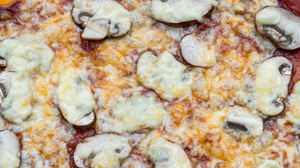 Mushrooms and cheese on a delicious pizza