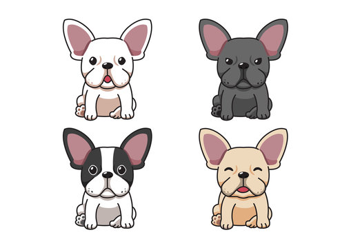 Set of vector cartoon character french bulldog dog for design.
