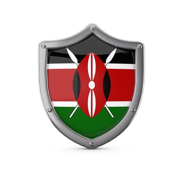 Kenya Security Concept. Metal Shield Shape With National Flag