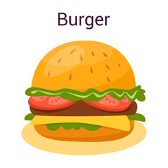 Big tasty hamburger with cheese, tomato and beef