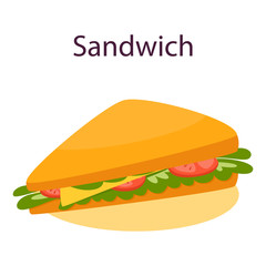 Cheese and vegetable sandwich. Fast snack with tomato and salad.