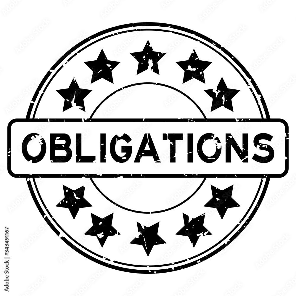 Poster Grunge black obligations word with star icon round rubber seal stamp on white background