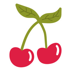 Cartoon cute cherry in flat style.  Fruit isolated on white background. Vector illustration.   