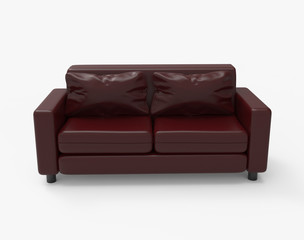 

Brown leather double sofa. Isolated on white. Clipping path. 3D Rendering.