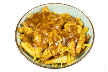 plat canadien Poutine (frites, cheddar et sauce brune)