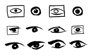 Obraz premium Eyes symbols. Black vector illustration hand drawn style.
