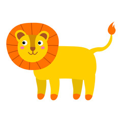 Cute cartoon lion in flat style isolated on white background. Wild cat. Vector illustration.  