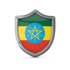 Ethiopia security concept. Metal shield shape with national flag