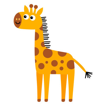 Cartoon cute giraffe in flat style isolated on white background. Childlike style. Vector illustration.  
