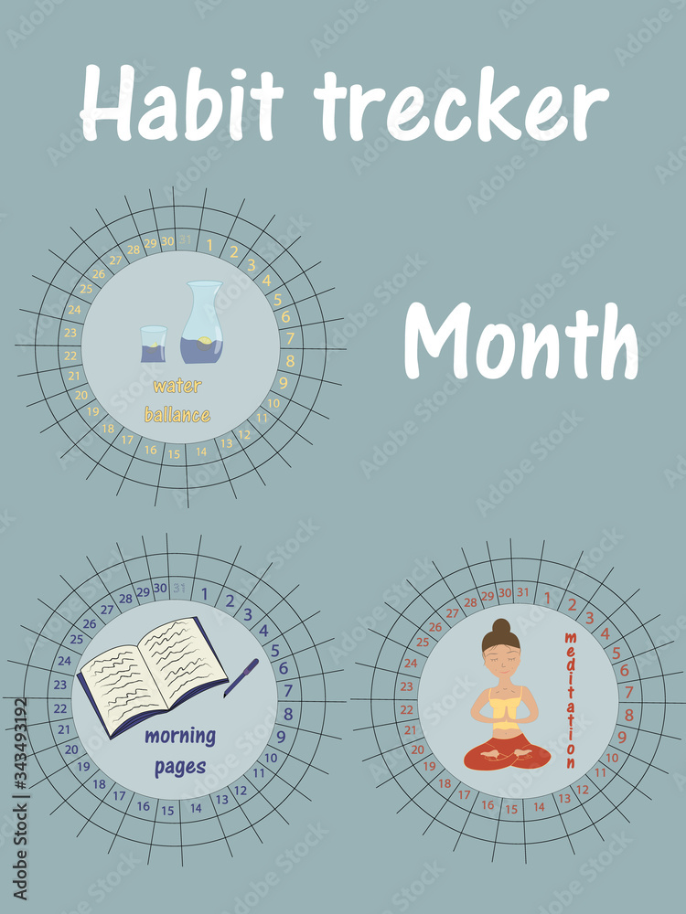Wall mural Habits tracker blank with cute illustration. Bullet journal - Wall murals