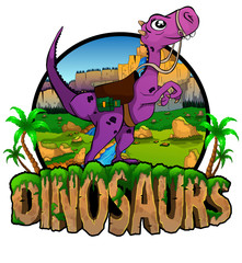 Logo Cartoon little dinosaur looks up. Vector illustration.