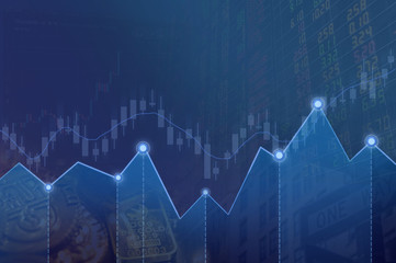 Stock market or forex trading candlestick graph,Abstract Business chart with uptrend line blue, blue line chart currency.