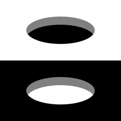 Black and white round holes on a surface 3D perspective view.