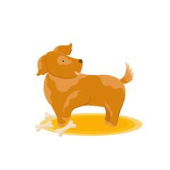 Cute cartoon red dog with bones. Vector hand drawn illustration.