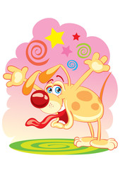Obraz na płótnie Canvas ginger dog character expresses delight, vector illustration,