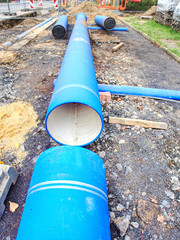 HDPE pipe ready for welding. City underground pipes