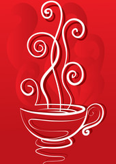 tea or coffee mug, hot drink, isolated object on a red background, vector illustration,